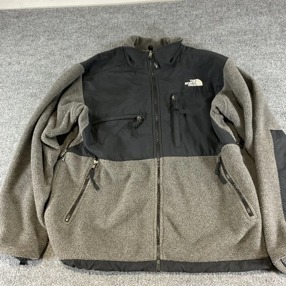 The North Face Denali Fleece Jacket Mens Medium Gray Black FZip Polartec Outdoor